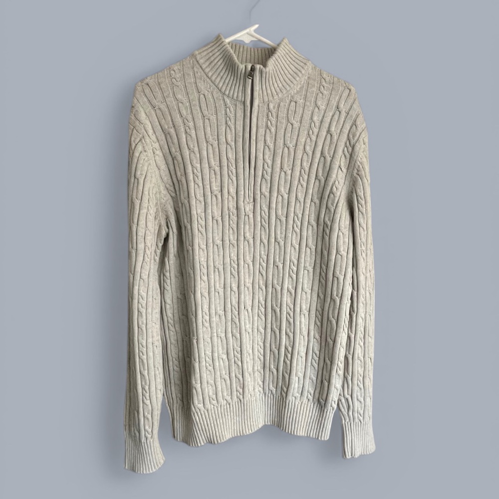 Izod MENS Light Gray Cable Cotton Quarter Zip Size XL